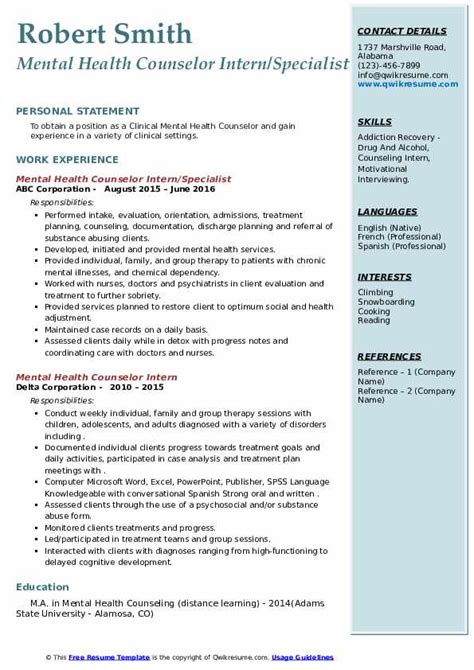 Mental Health Counselor Intern Resume Samples Qwikresume Mental Health Counselor Intern Resume Samples Qwikresume