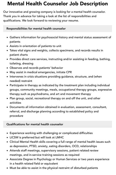 Mental Health Counselor Job Description Velvet Jobs Mental Health Counselor Job Description Velvet Jobs