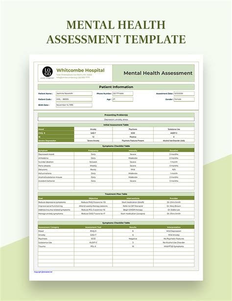 Mental Health Evaluation Template Mental Health Evaluation Template
