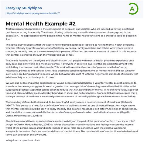 Mental Health Example 2 Essay Example Studyhippo Com Mental Health Example 2 Essay Example Studyhippo Com