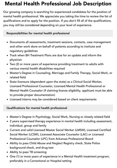 Mental Health Professional Job Description Velvet Jobs Mental Health Professional Job Description Velvet Jobs