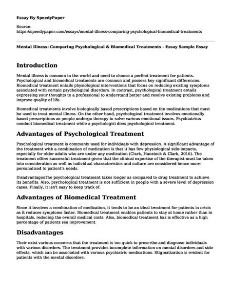 Mental Illness Comparing Psychological Biomedical Treatments Mental Illness Comparing Psychological Biomedical Treatments