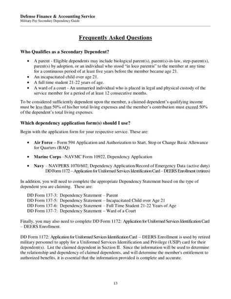 Military Parent Dependent Requirements