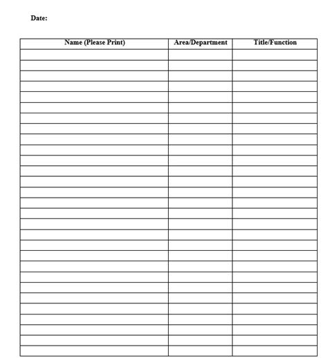 Military Sign Up Sheet