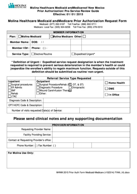 Molina Healthcare Medicaid And Medicare Prior Authorization Request Molina Healthcare Medicaid And Medicare Prior Authorization Request