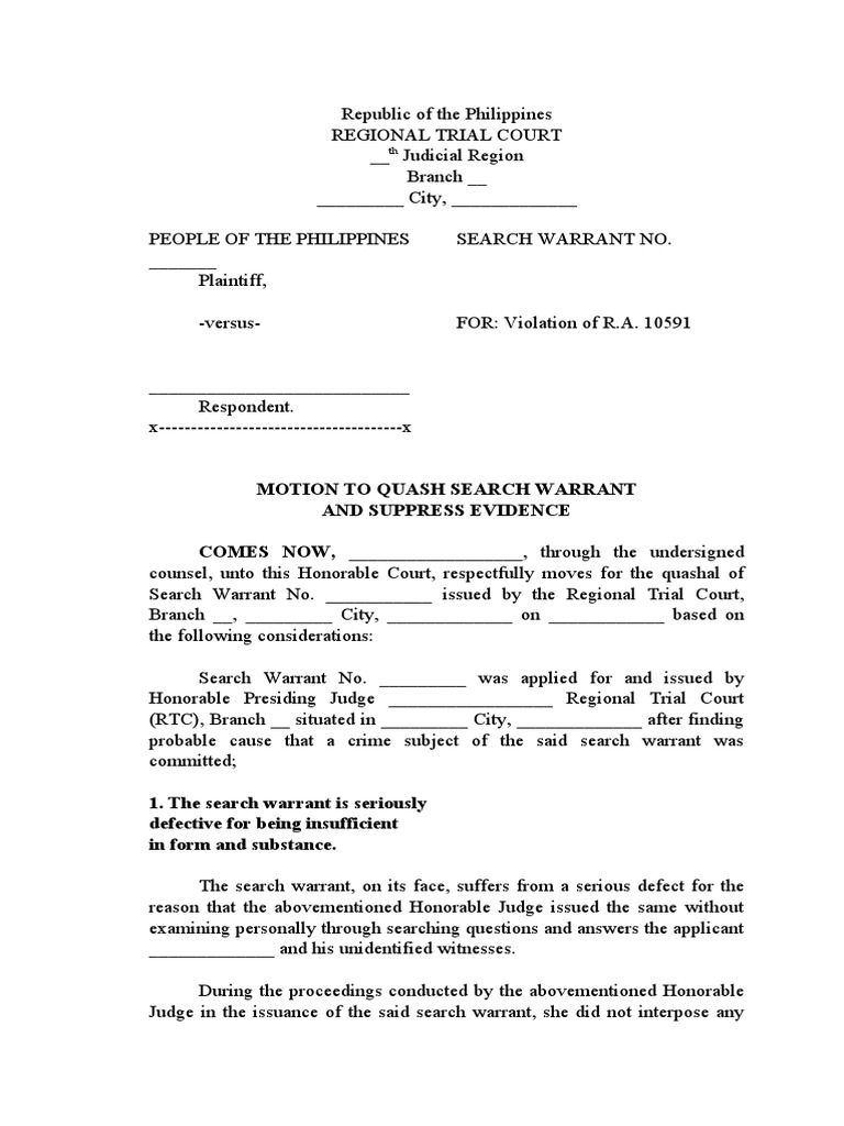 Motion To Quash Information Pdf Search Warrant Arrest Motion To Quash Information Pdf Search Warrant Arrest