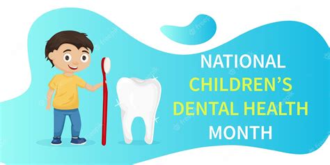 National Children S Dental Health Month Vector Banner A Boy With Good National Children S Dental Health Month Vector Banner A Boy With Good