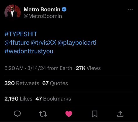 New Metro Tweet Confirming Carti Travis Features On Metro X Future New Metro Tweet Confirming Carti Travis Features On Metro X Future