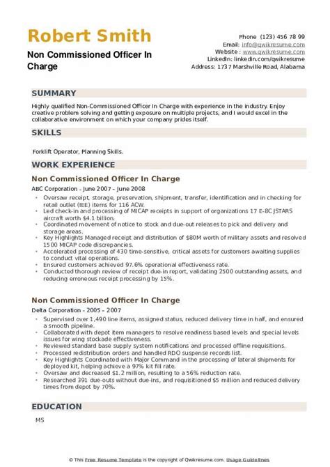 Non Commissioned Officer In Charge