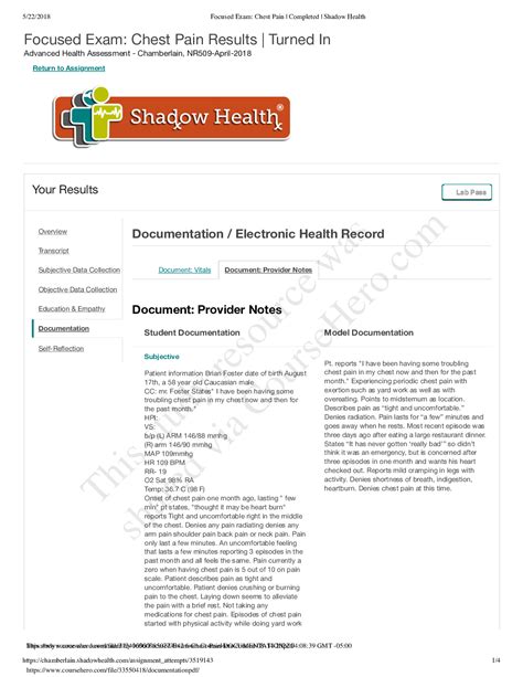 Nr 509 Focused Exam Chest Pain Documentation Brian Foster Shadow Nr 509 Focused Exam Chest Pain Documentation Brian Foster Shadow