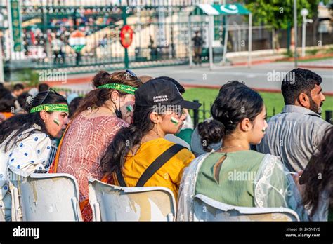 Pakistani People Attending The Lowering Of The Flag Ceremony Wagah Pakistani People Attending The Lowering Of The Flag Ceremony Wagah