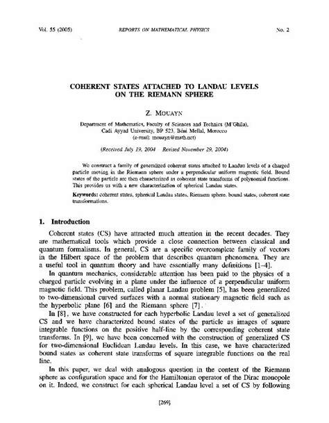 Pdf Coherent States Attached To Landau Levels On The Riemann Sphere Pdf Coherent States Attached To Landau Levels On The Riemann Sphere