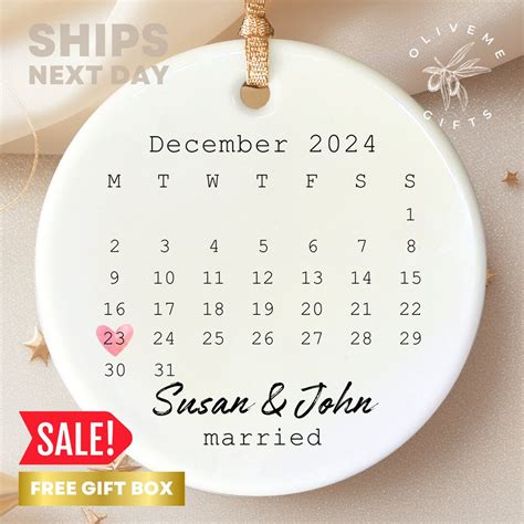 Personalized Wedding Date Ornament Calendar Anniversary Gift Heart Personalized Wedding Date Ornament Calendar Anniversary Gift Heart