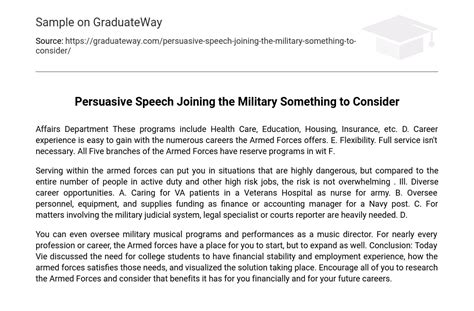 Persuasive Speech Joining The Military Something To Consider Essay Persuasive Speech Joining The Military Something To Consider Essay