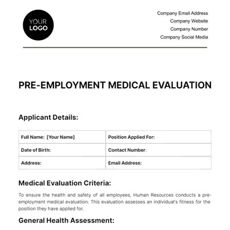 Pre Employment Medical Form Pre Employment Medical Assessment Form Template Pre Employment Medical Form Pre Employment Medical Assessment Form Template