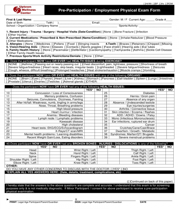 Preemployment Physical Exam Requirements