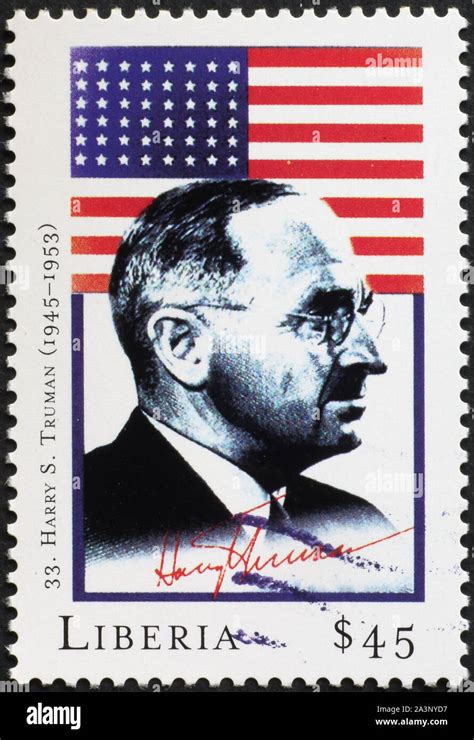 President Harry Truman And Flag On Postage Stamp Stock Photo Alamy