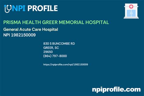 Prisma Health Greer Memorial Hospital Npi 1982150009 General Acute Prisma Health Greer Memorial Hospital Npi 1982150009 General Acute