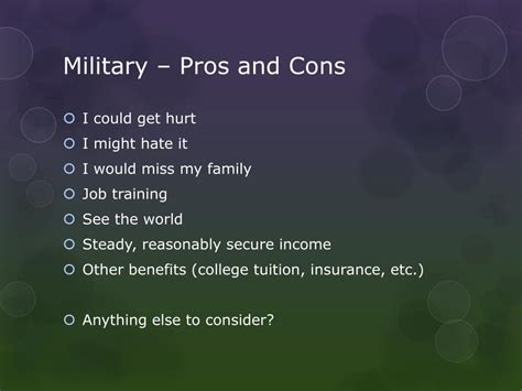 Pros And Cons Joining Military