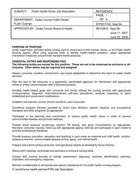 Public Health Nurse Job Description Reference Cedar County Public Health Nurse Job Description Reference Cedar County
