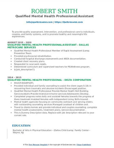 Qualified Mental Health Professional Resume Samples Qwikresume Qualified Mental Health Professional Resume Samples Qwikresume