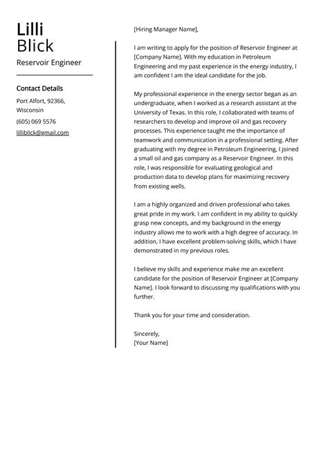 Reservoir Engineer Cover Letter Examples Template 20 Tips Reservoir Engineer Cover Letter Examples Template 20 Tips