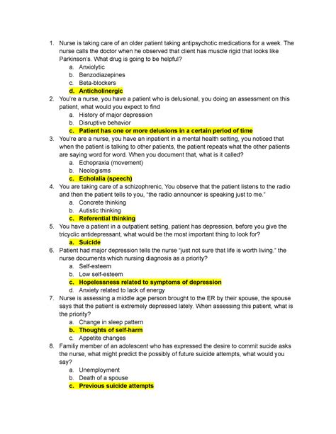 Rn Mental Health Quiz 2