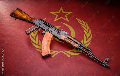 Russian Ak47 On Russian Flag Background Stock Photo Adobe Stock Russian Ak47 On Russian Flag Background Stock Photo Adobe Stock