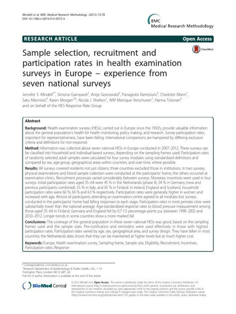 Sample Selection Recruitment And Participation Rates In Health Sample Selection Recruitment And Participation Rates In Health