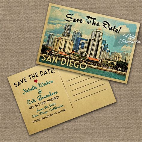 San Diego Save The Date Postcard Vintage Travel San Diego
