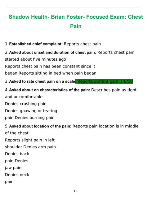 Shadow Health Focused Exam Chest Pain Brian Foster Complete Pdf Shadow Health Focused Exam Chest Pain Brian Foster Complete Pdf