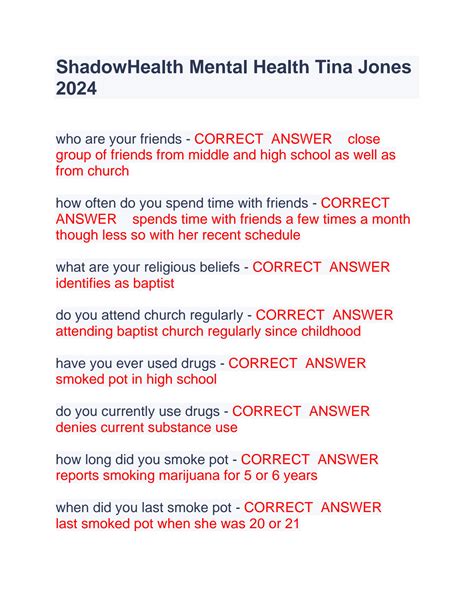 Solution Shadowhealth Mental Health Tina Jones 2024 Studypool Solution Shadowhealth Mental Health Tina Jones 2024 Studypool