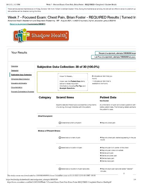 Solution Week 7 Focused Exam Chest Pain Brian Foster Required Solution Week 7 Focused Exam Chest Pain Brian Foster Required