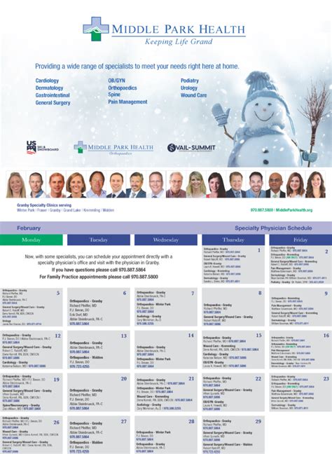 Specialty Calendar Middle Park Health Specialty Calendar Middle Park Health