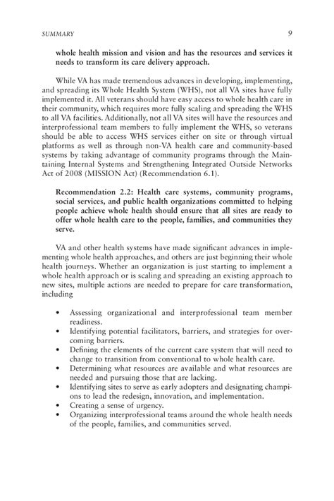 Summary Achieving Whole Health A New Approach For Veterans And The Summary Achieving Whole Health A New Approach For Veterans And The