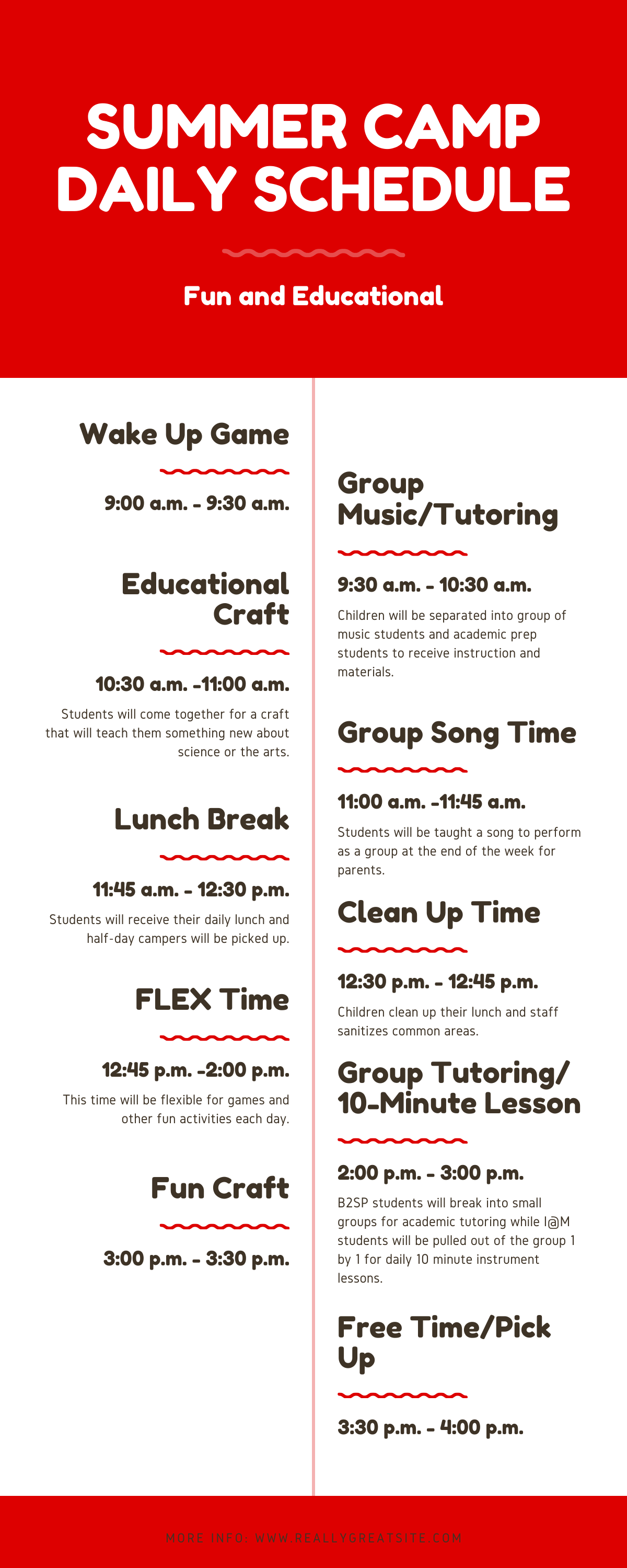 Summer Camp Daily Schedule Summer Camp Daily Schedule