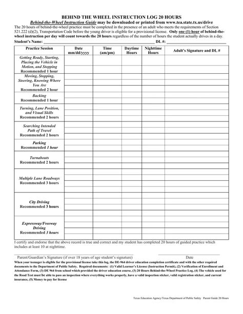 Texas Dps Driving Log Fill Out Printable Pdf Forms Online Texas Dps Driving Log Fill Out Printable Pdf Forms Online