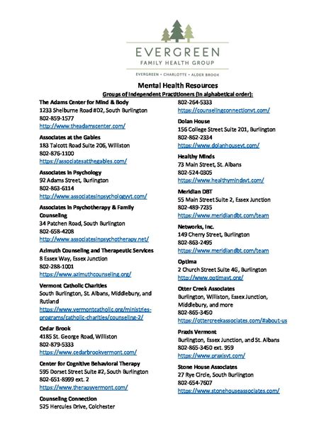 Therapy Resource List Evergreen Family Health