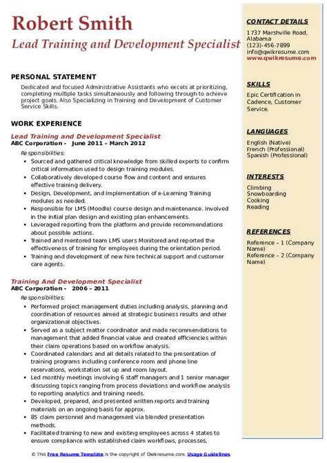 Training And Development Specialist Resume Samples Qwikresume Training And Development Specialist Resume Samples Qwikresume