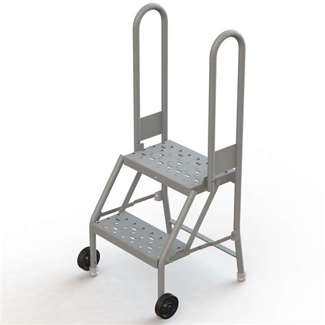 Tri Arc Mobile Foldable Step Stand With Perforated Steps Gray Tri Arc Mobile Foldable Step Stand With Perforated Steps Gray
