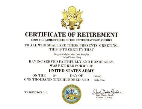 Us Army Retirement Certificate Military Certificates Medals And More Us Army Retirement Certificate Military Certificates Medals And More