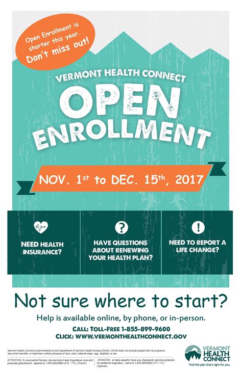 Vermont Health Connect Open Enrollment Flyer Vermont Health Connect Open Enrollment Flyer