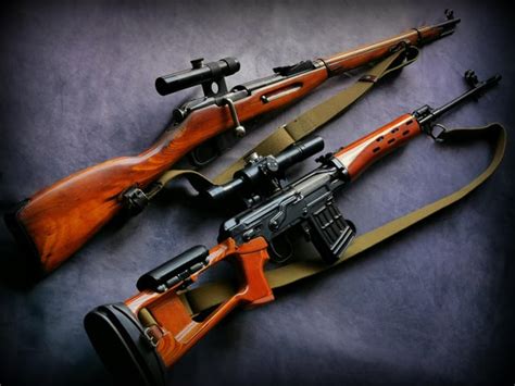 Vintage Soviet Sniper Rifles Ww2 Mosin Nagant With Pu Scope Svd Vintage Soviet Sniper Rifles Ww2 Mosin Nagant With Pu Scope Svd