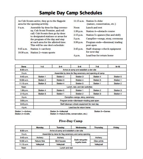 Workout Camp Schedules Workout Camp Schedules