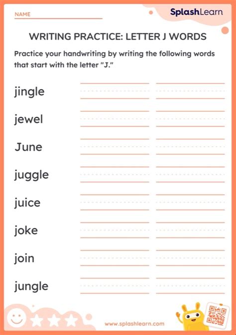 Writing Practice Letter J Words Printable Ela Worksheet Writing Practice Letter J Words Printable Ela Worksheet